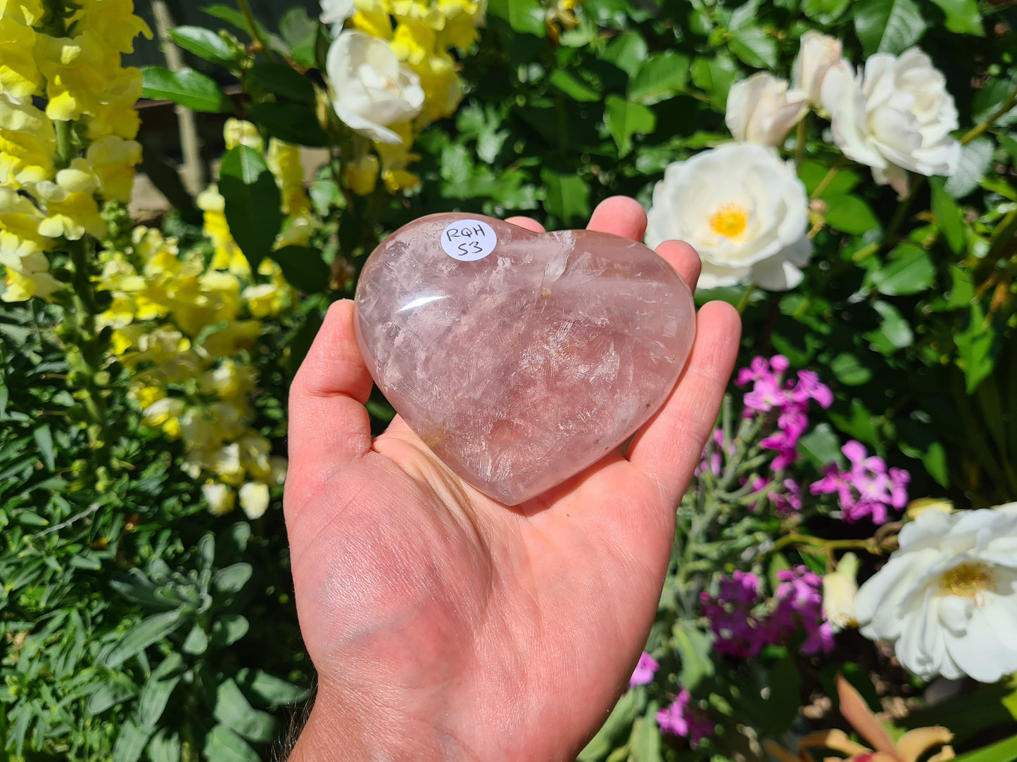 RQH53 - 1 Polished Rose Quartz Crystal Heart